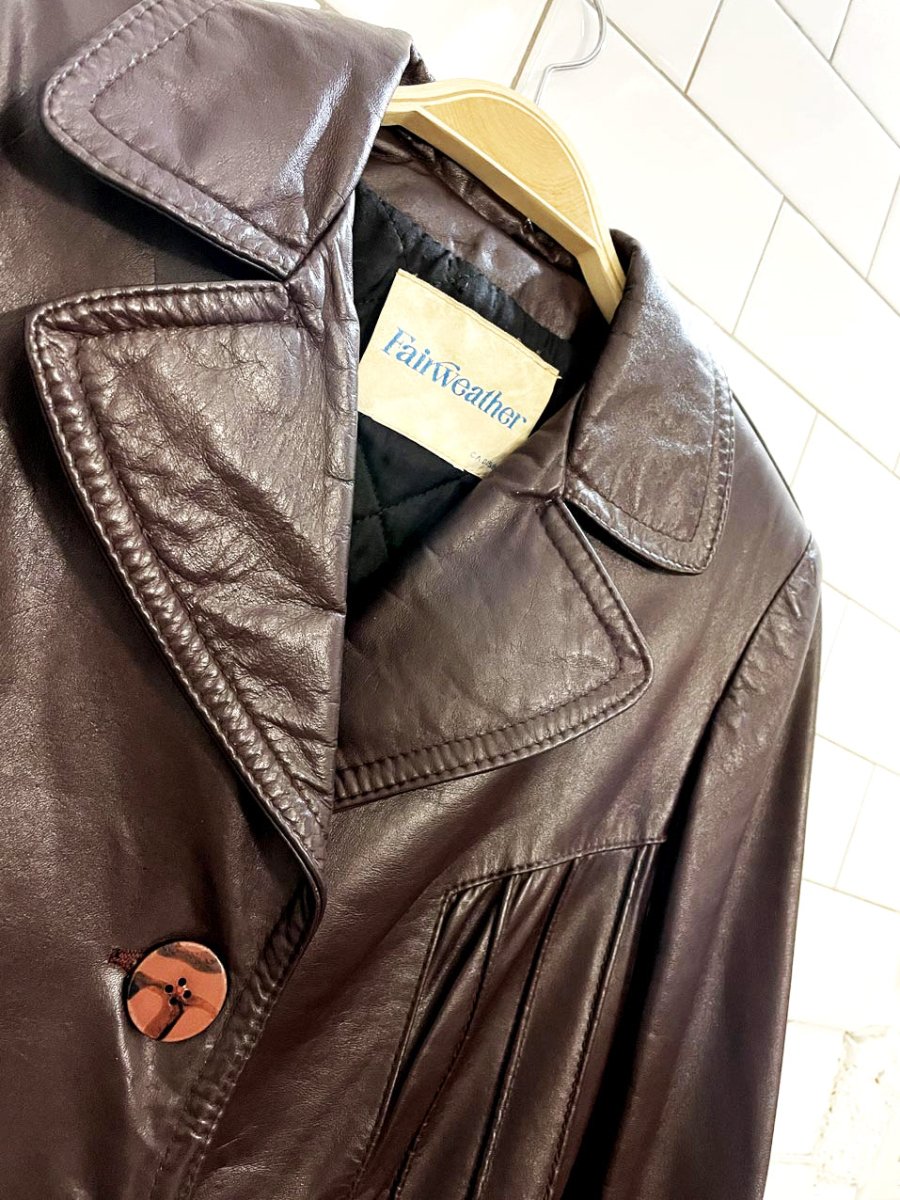 vintage 70s fairweather belted leather trench coat - good market thrift store