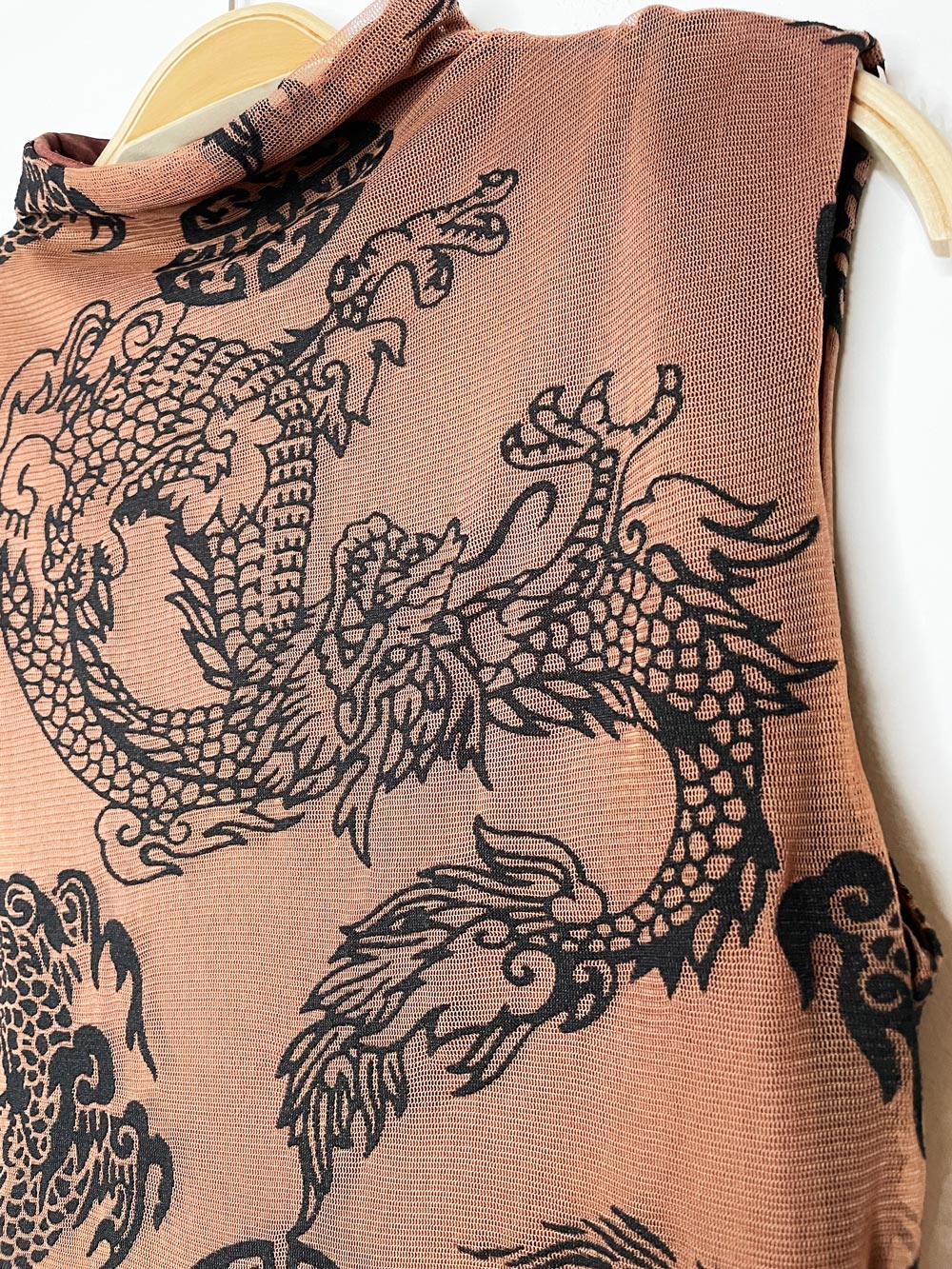 y2k coin 1804 dragon mock neck ruched mesh sleeveless shirt