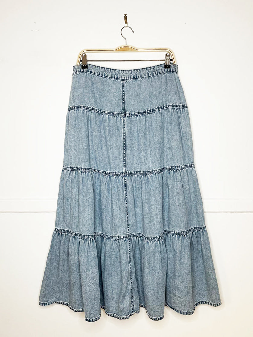 m jeans by maurices denim prairie tiered maxi skirt