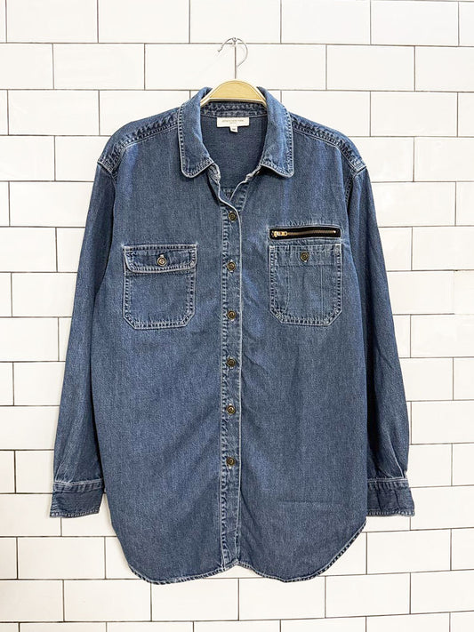 vintage jones new york zipper pocket denim shirt | made in USA