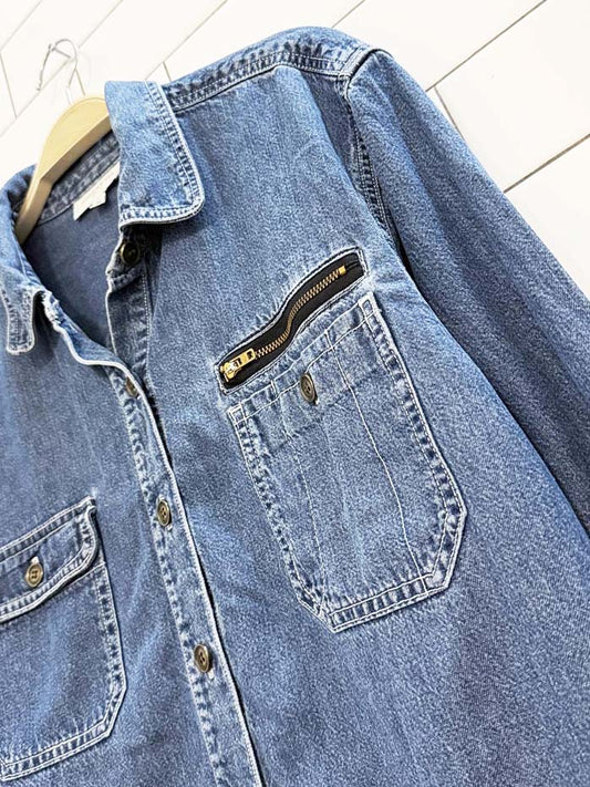 vintage jones new york zipper pocket denim shirt | made in USA
