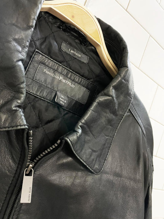 vintage 00s perry ellis butter leather minimal zip jacket | lambskin - good market thrift store