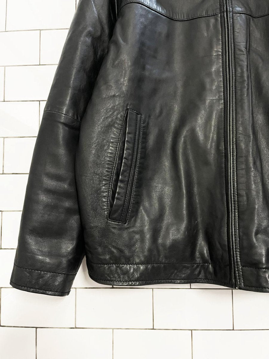 vintage 00s perry ellis butter leather minimal zip jacket | lambskin - good market thrift store