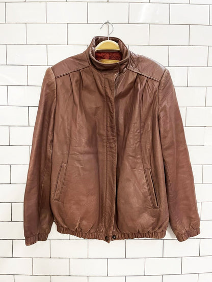 vintage 70s the old hide house lamb leather pleated shoulder bomber jacket - good market thrift store