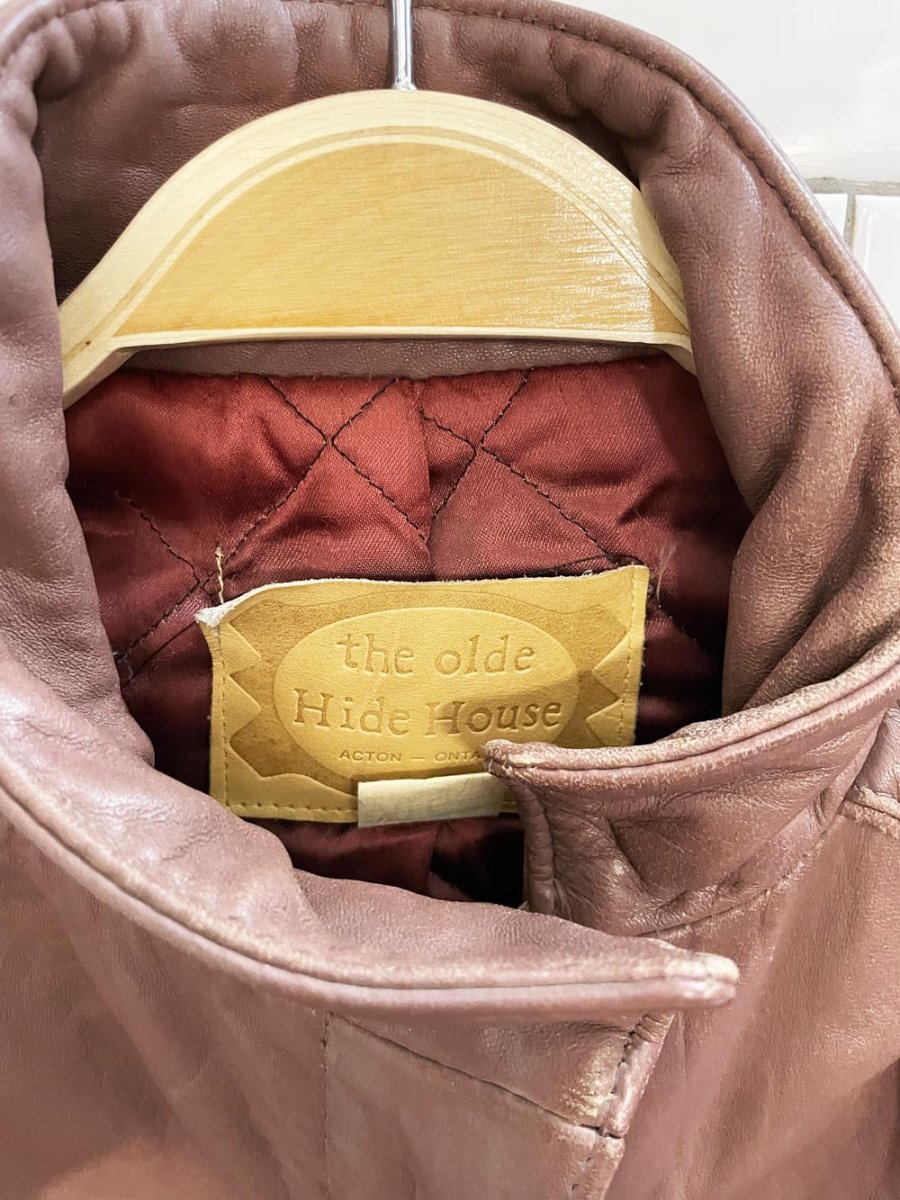 vintage 70s the old hide house lamb leather pleated shoulder bomber jacket - good market thrift store