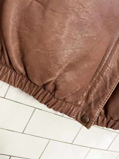 vintage 70s the old hide house lamb leather pleated shoulder bomber jacket - good market thrift store