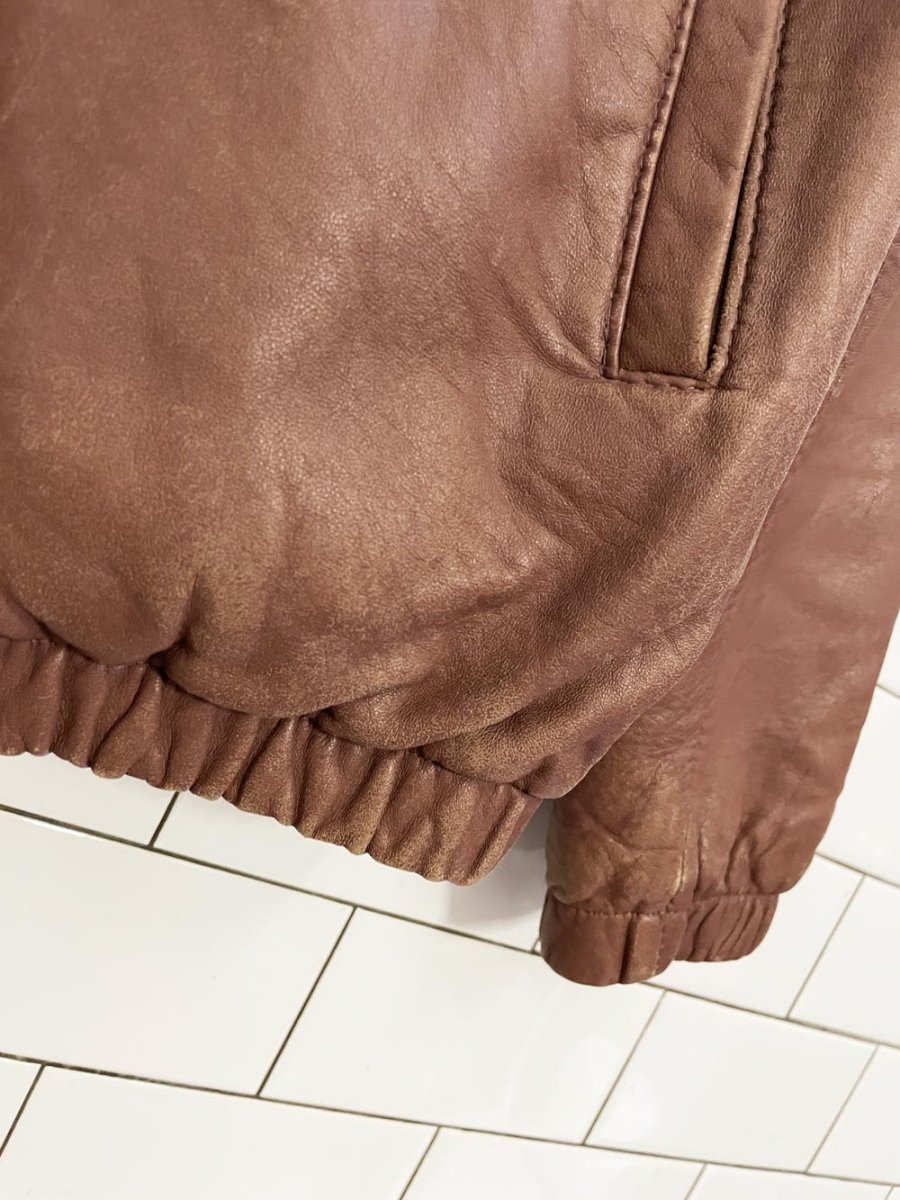 vintage 70s the old hide house lamb leather pleated shoulder bomber jacket - good market thrift store