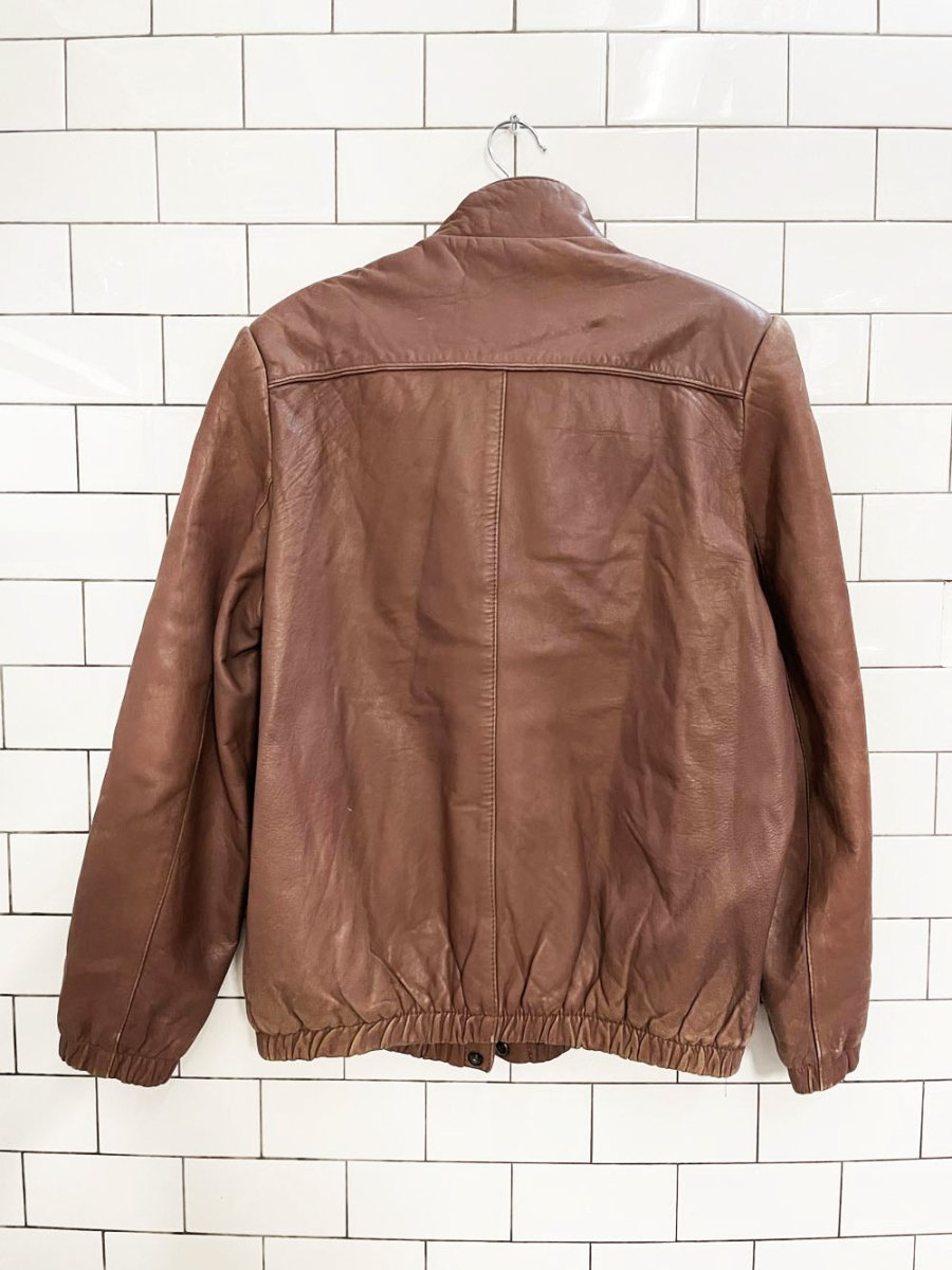 vintage 70s the old hide house lamb leather pleated shoulder bomber jacket - good market thrift store
