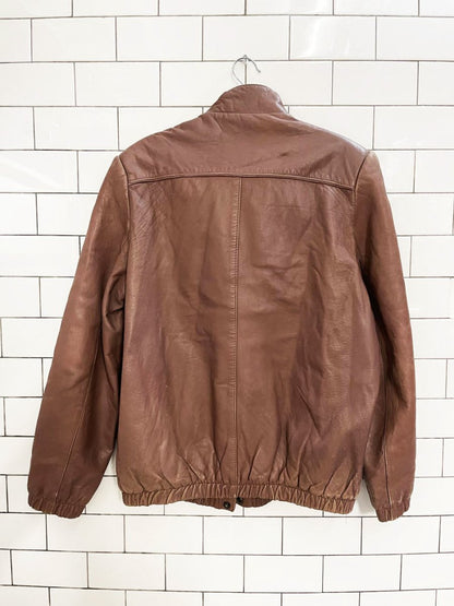 vintage 70s the old hide house lamb leather pleated shoulder bomber jacket - good market thrift store