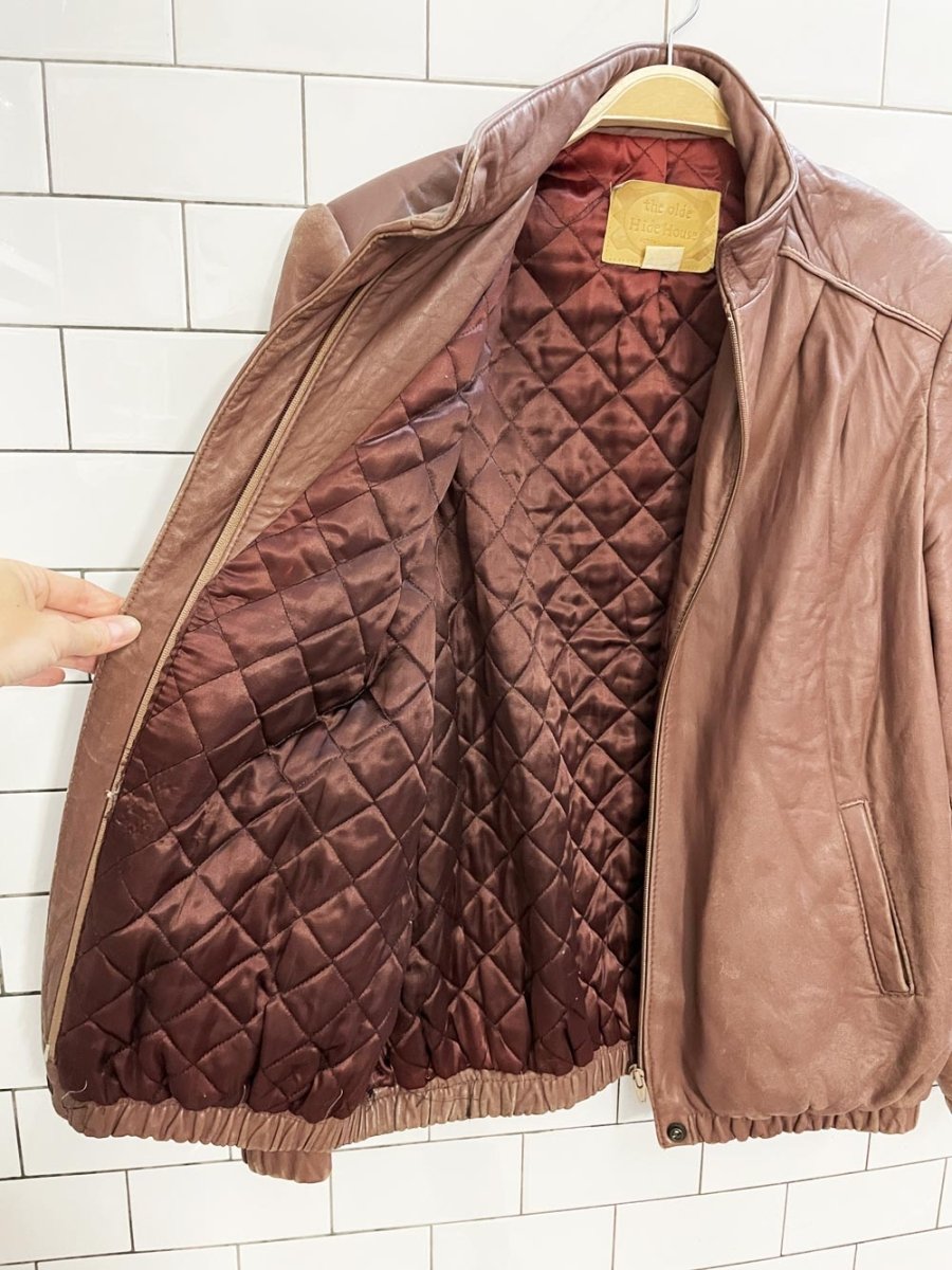 vintage 70s the old hide house lamb leather pleated shoulder bomber jacket - good market thrift store