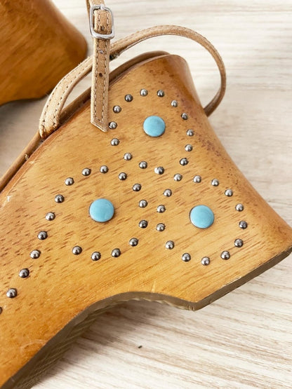 y2k le chateau studded wood wedge platform sandal - good market thrift store