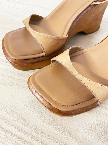 y2k le chateau studded wood wedge platform sandal - good market thrift store