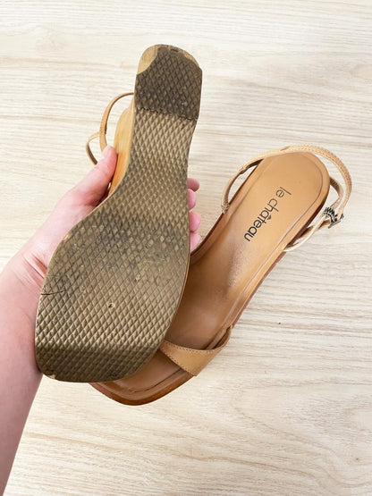 y2k le chateau studded wood wedge platform sandal - good market thrift store