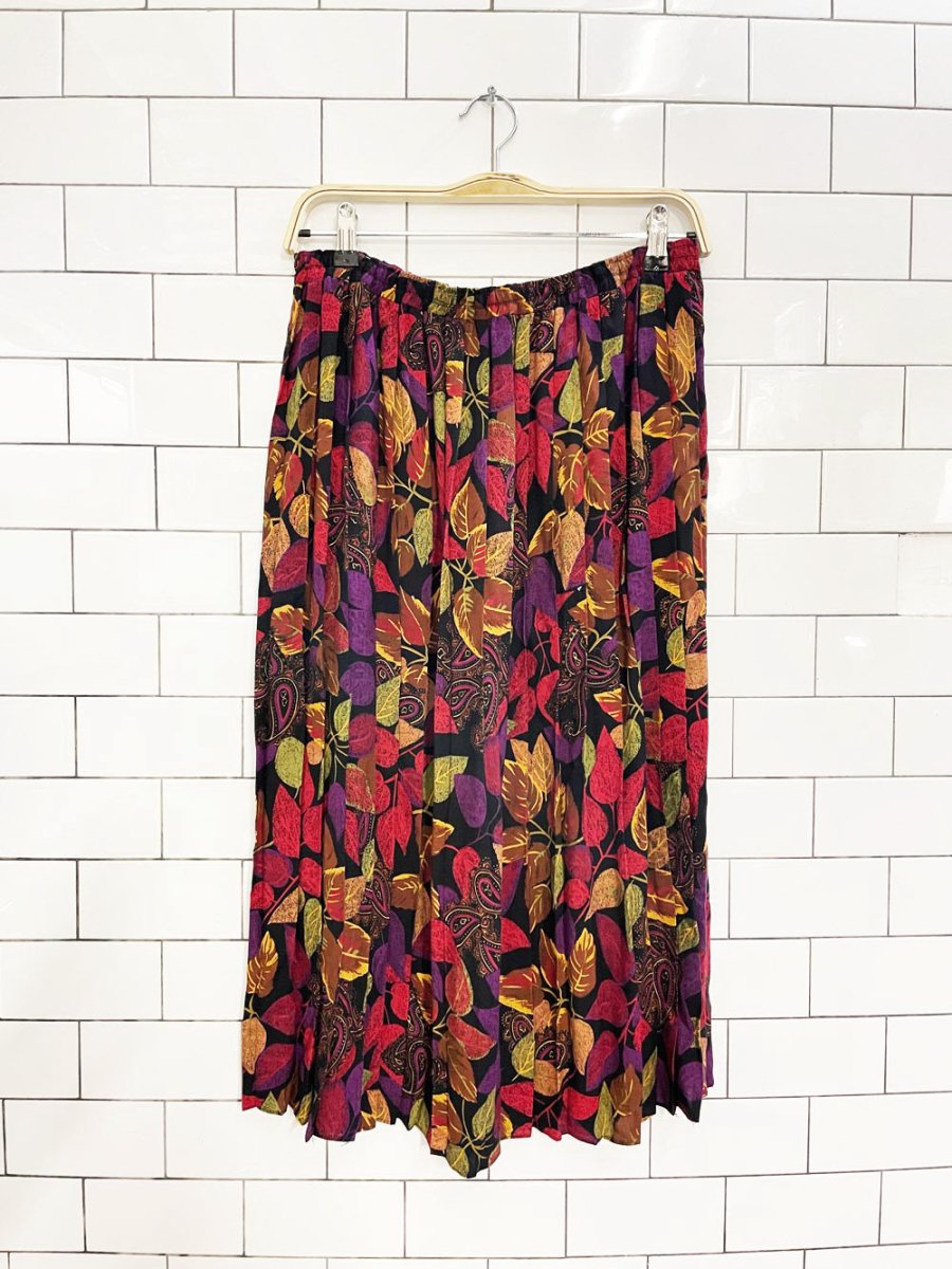 vintage 90s fall florals pleated midi skirt - good market thrift store