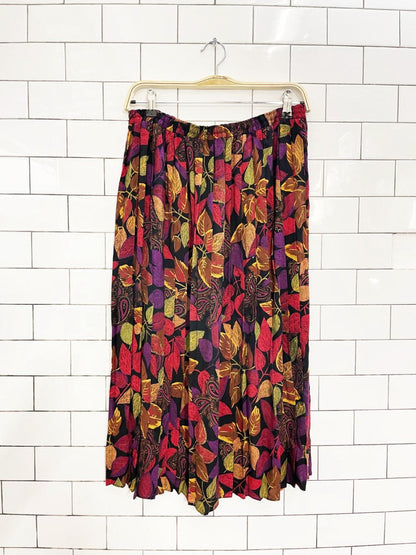 vintage 90s fall florals pleated midi skirt - good market thrift store