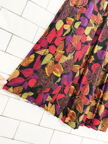 vintage 90s fall florals pleated midi skirt - good market thrift store