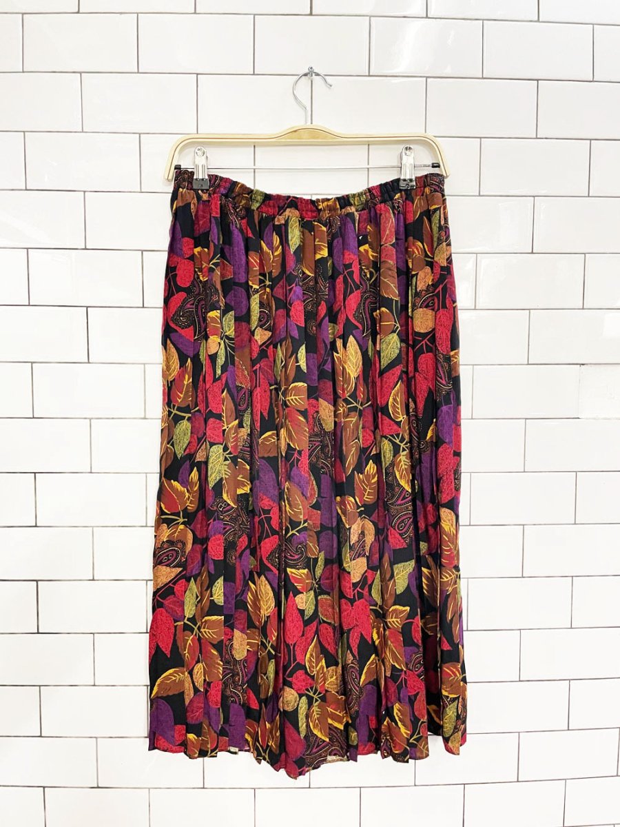 vintage 90s fall florals pleated midi skirt - good market thrift store