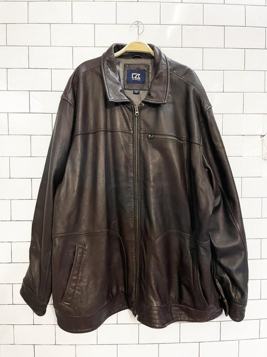 cutter & buck butter leather zip bomber jacket - good market thrift store