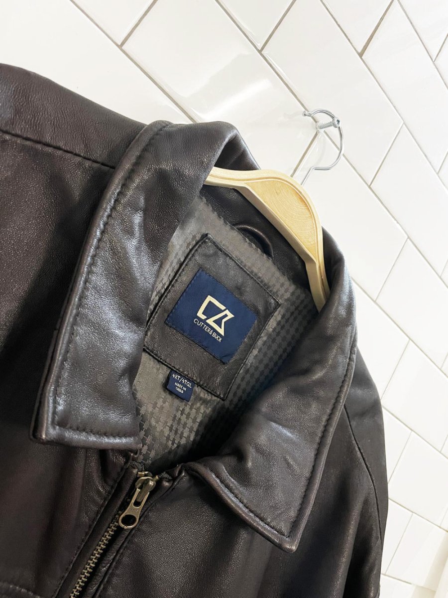 cutter & buck butter leather zip bomber jacket - good market thrift store
