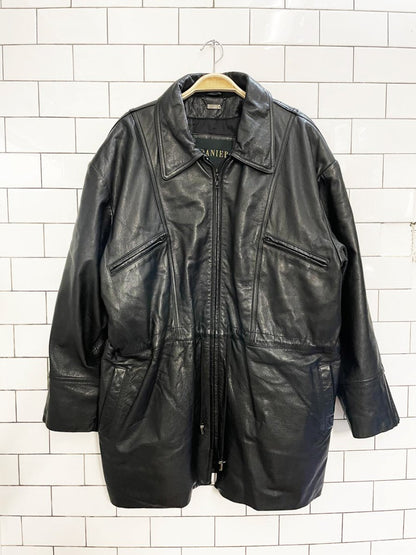 vintage 90s danier drawstring waist leather jacket | lined - good market thrift store