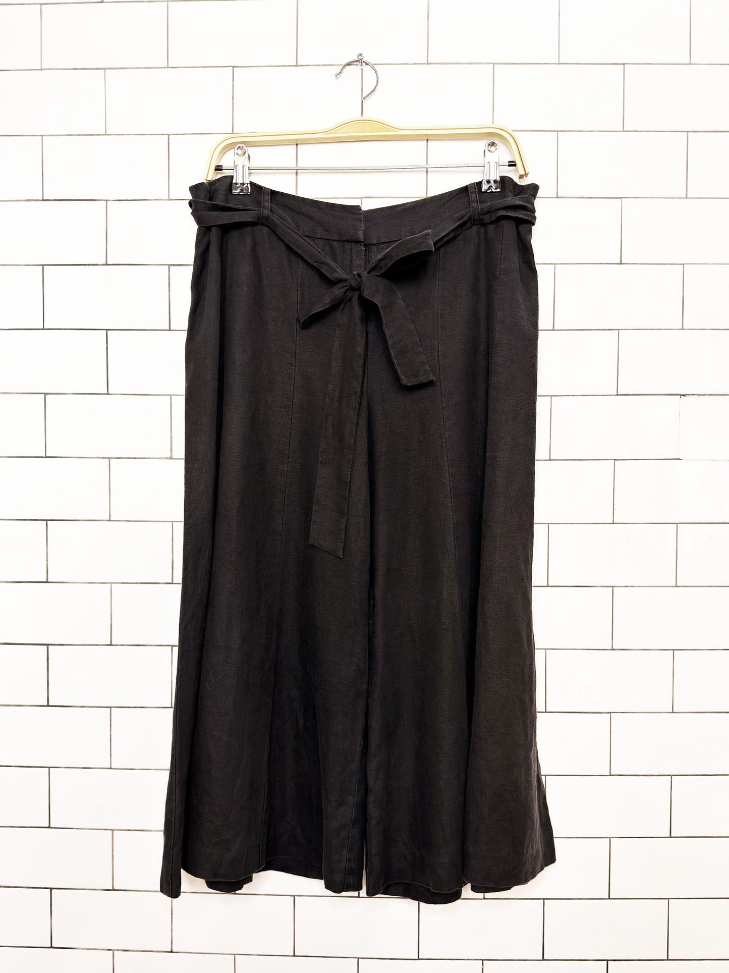 y2k london jean 100% linen belted wide leg culotte
