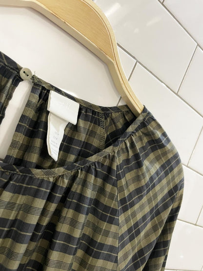 h&m open back plaid balloon sleeve midi dress - good market thrift store