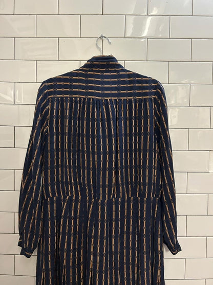 vintage harness print neck tie midi shirt dress - good market thrift store