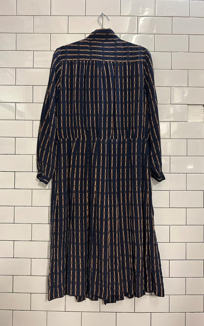vintage harness print neck tie midi shirt dress - good market thrift store