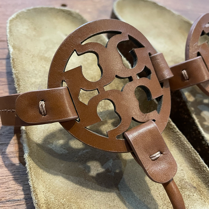 tory burch monogram leather miller sandals - size 5.5