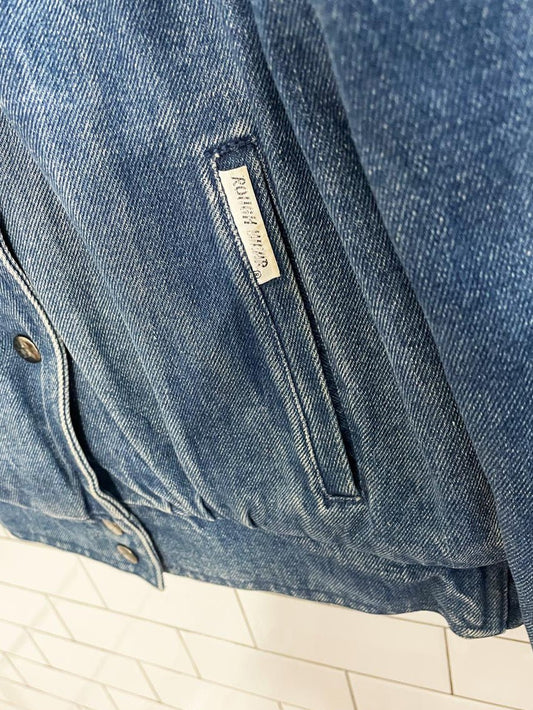 vintage 80s roughwear pleated shoulder sherpa denim jacket - good market thrift store