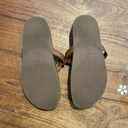 tory burch monogram leather miller sandals - size 5.5