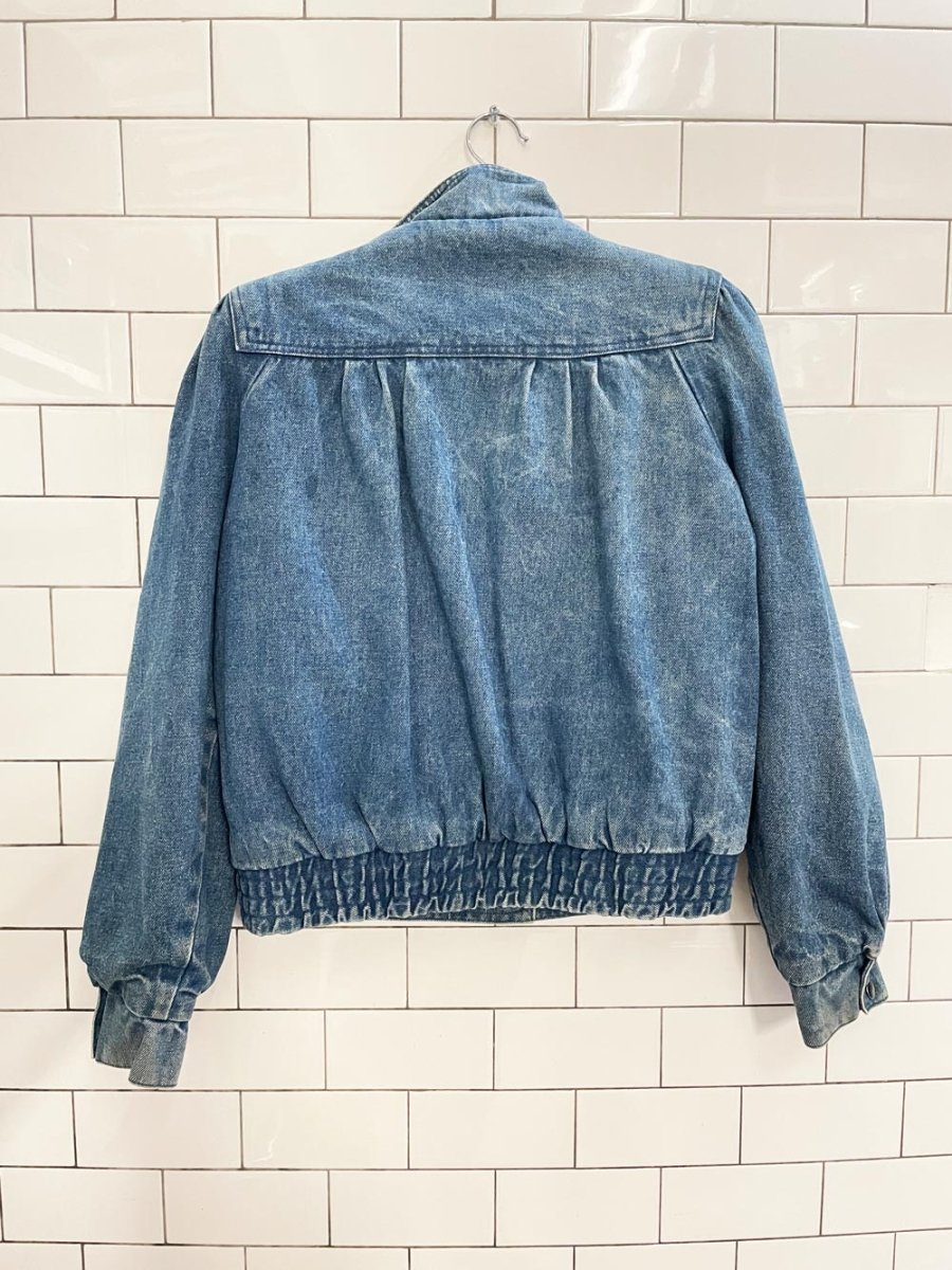 vintage 80s roughwear pleated shoulder sherpa denim jacket - good market thrift store