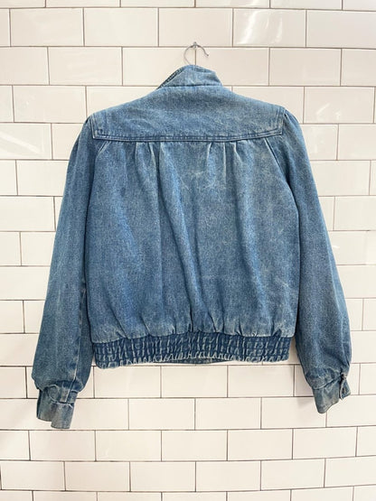 vintage 80s roughwear pleated shoulder sherpa denim jacket - good market thrift store
