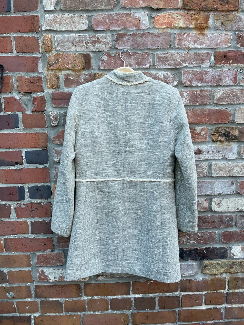 h&m tweed fringe edge long jacket