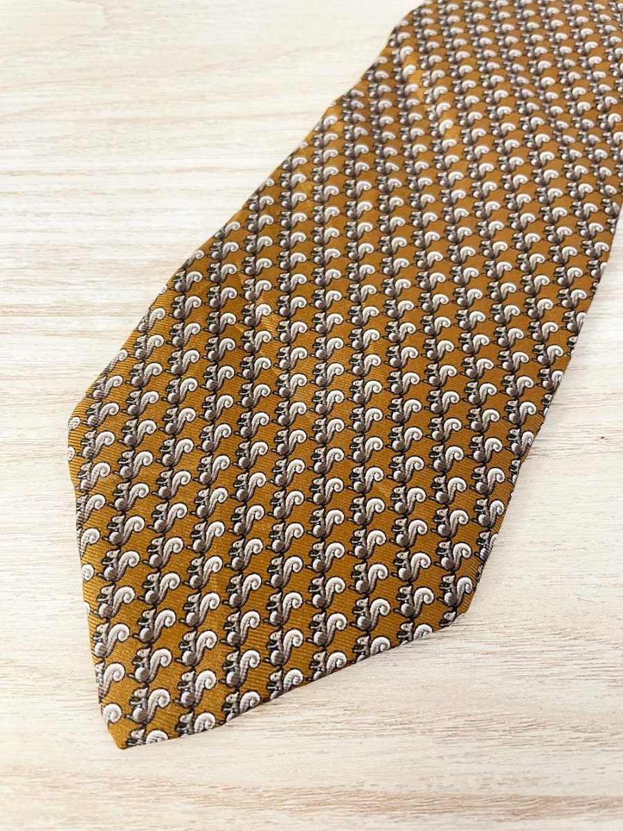 vintage 70s museum artifacts squirrel silk tie - good market thrift store