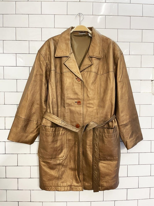 vintage 00s newport news leather metallic bronze trench - good market thrift store
