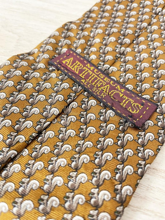 vintage 70s museum artifacts squirrel silk tie - good market thrift store