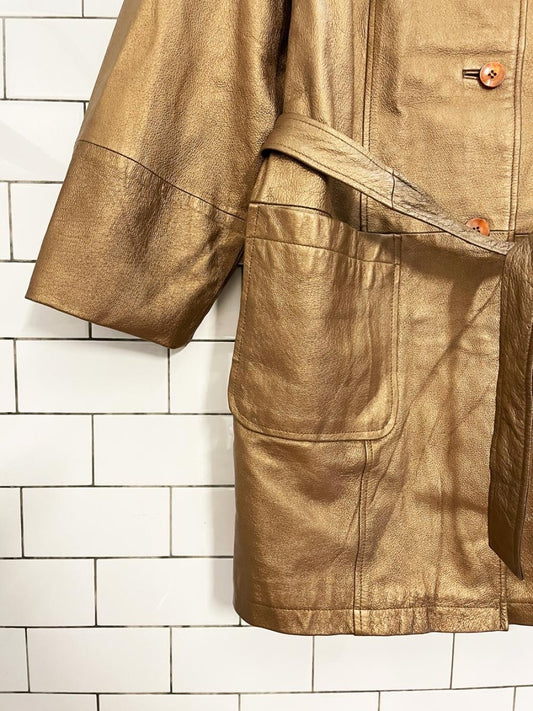 vintage 00s newport news leather metallic bronze trench - good market thrift store