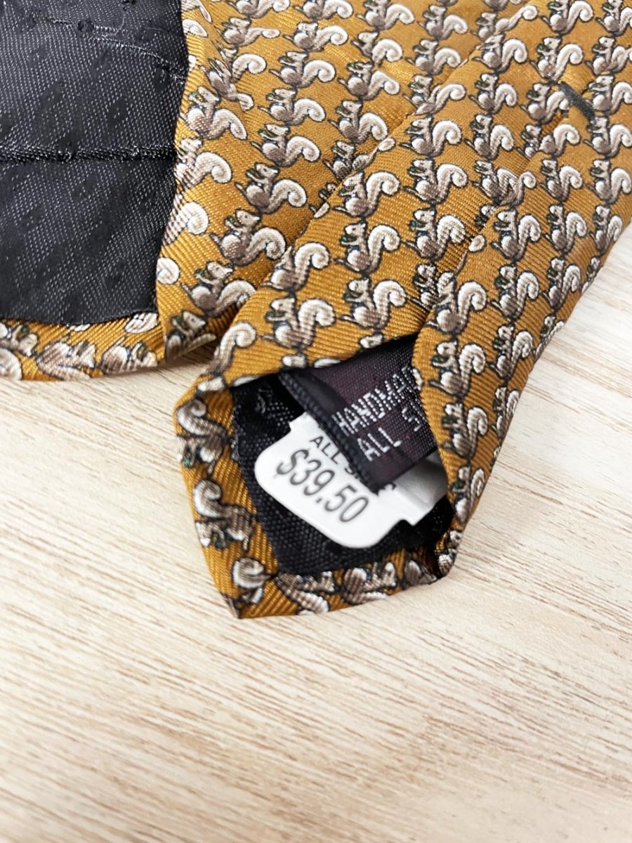 vintage 70s museum artifacts squirrel silk tie - good market thrift store