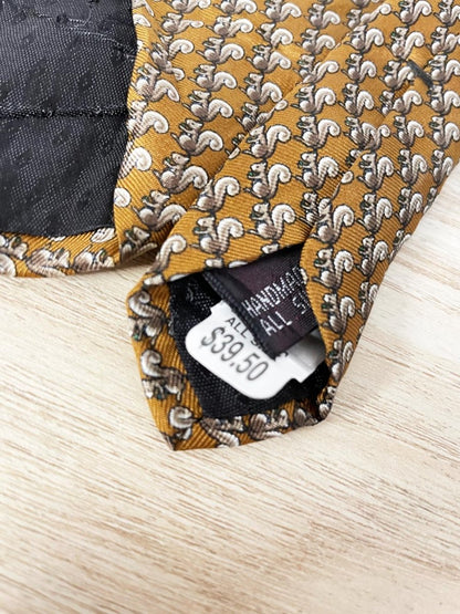 vintage 70s museum artifacts squirrel silk tie - good market thrift store