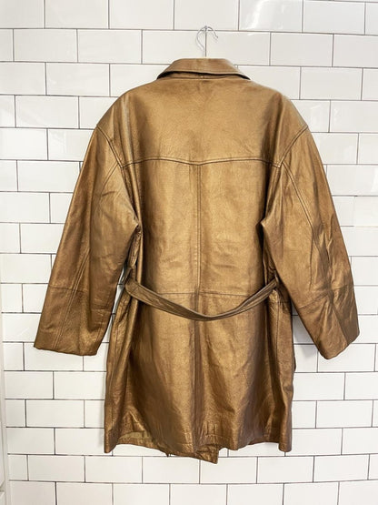 vintage 00s newport news leather metallic bronze trench - good market thrift store