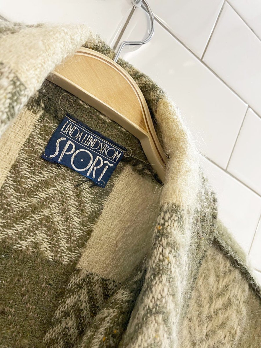 vintage linda lundstrom mohair plaid blanket stitch open vest - good market thrift store