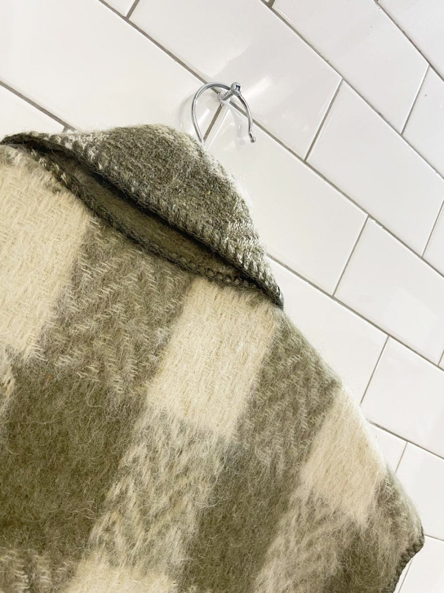 vintage linda lundstrom mohair plaid blanket stitch open vest - good market thrift store