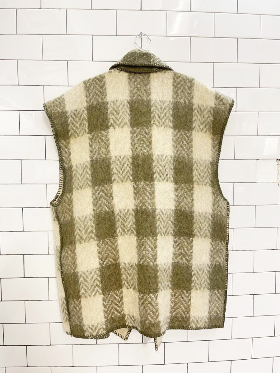 vintage linda lundstrom mohair plaid blanket stitch open vest - good market thrift store