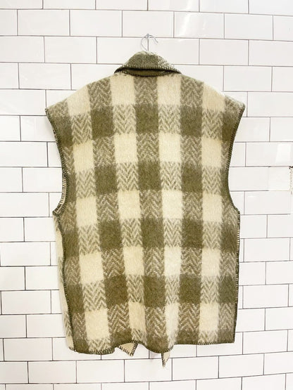 vintage linda lundstrom mohair plaid blanket stitch open vest - good market thrift store