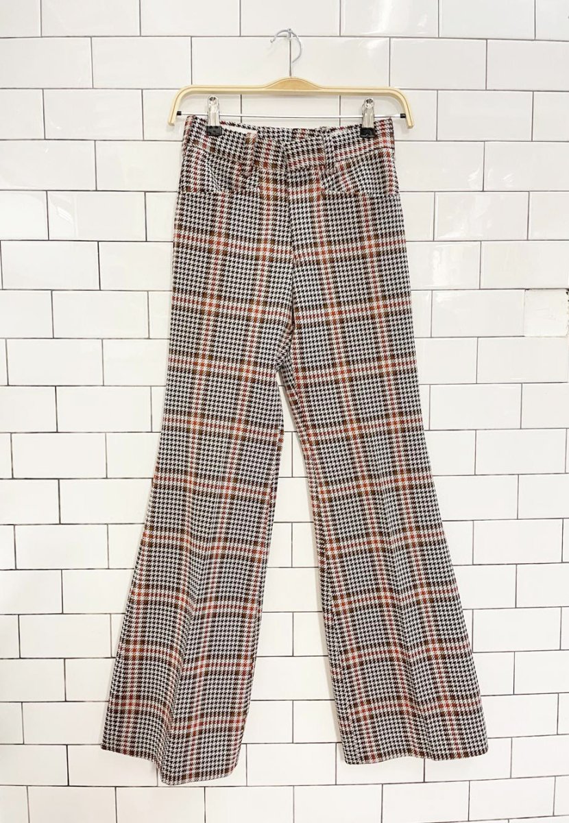 vintage 70s houndstooth flare leg poly knit trouser - good market thrift store