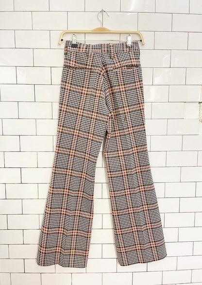 vintage 70s houndstooth flare leg poly knit trouser - good market thrift store