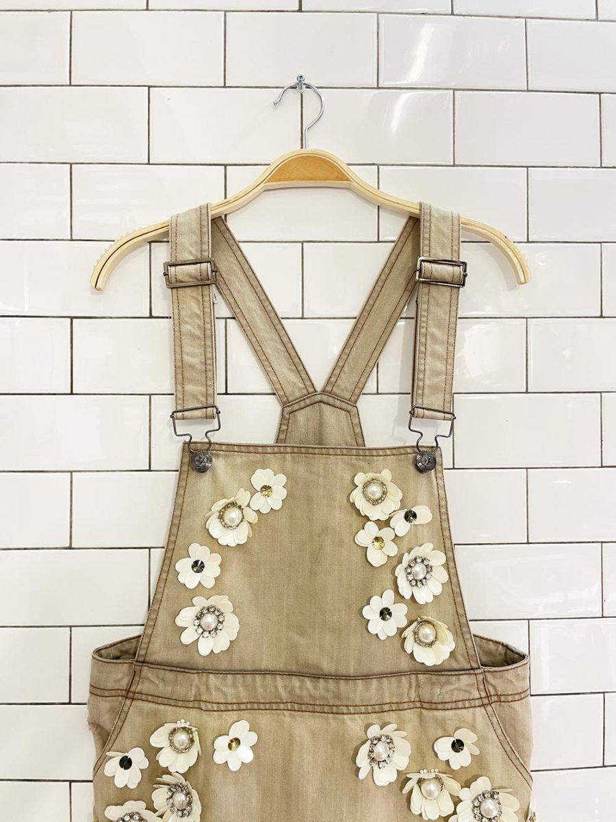 embellished flowers denim overall jumper - good market thrift store