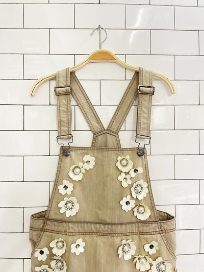 embellished flowers denim overall jumper - good market thrift store