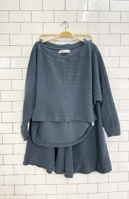 x2 free people beach oversized woven top + wide leg pant set - good market thrift store